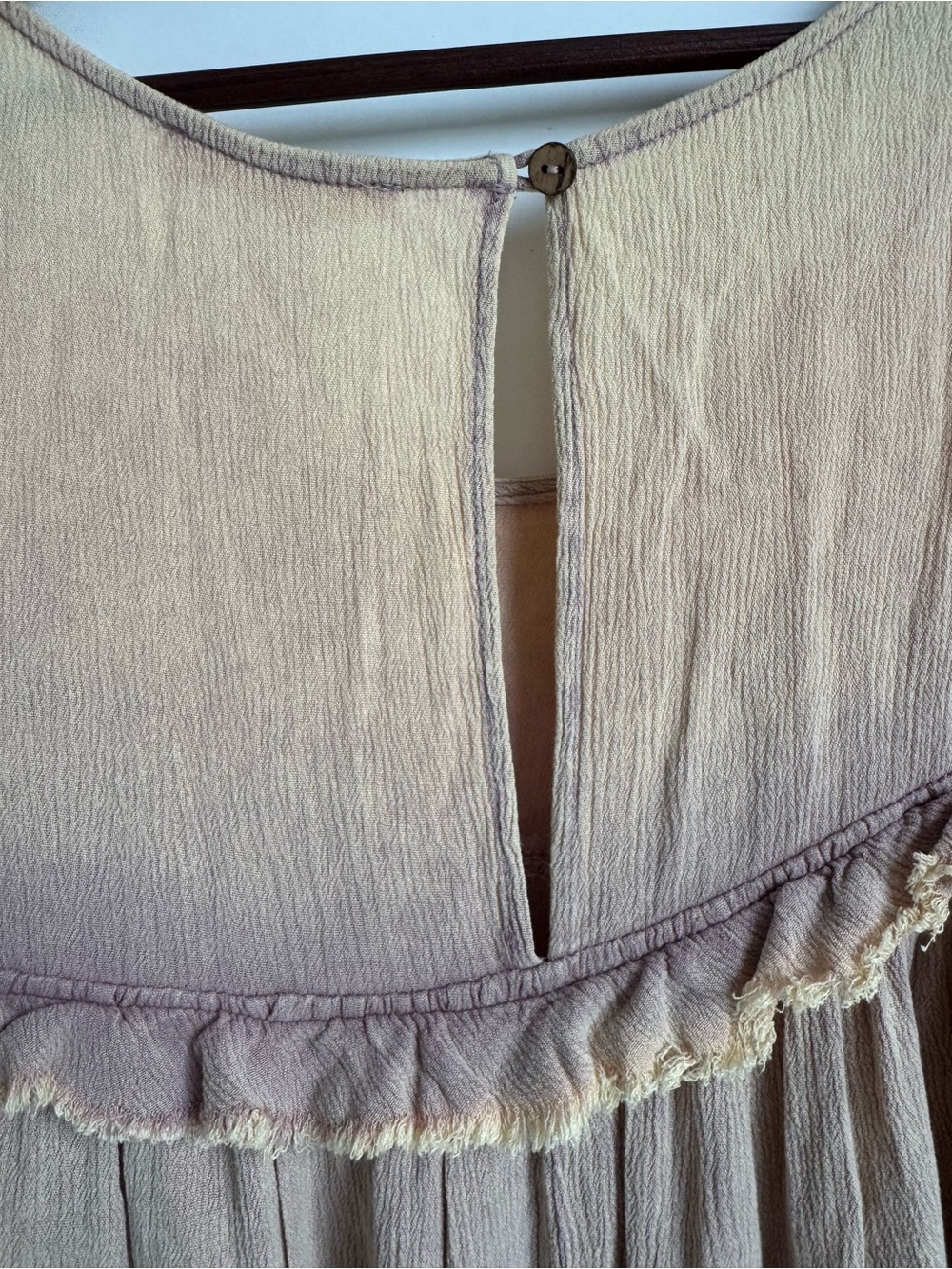 Oli & Hali Boho Peasant Top Womens Large Beige Purple Cold Shoulder Ruffle Gauze - Picture 5 of 8
